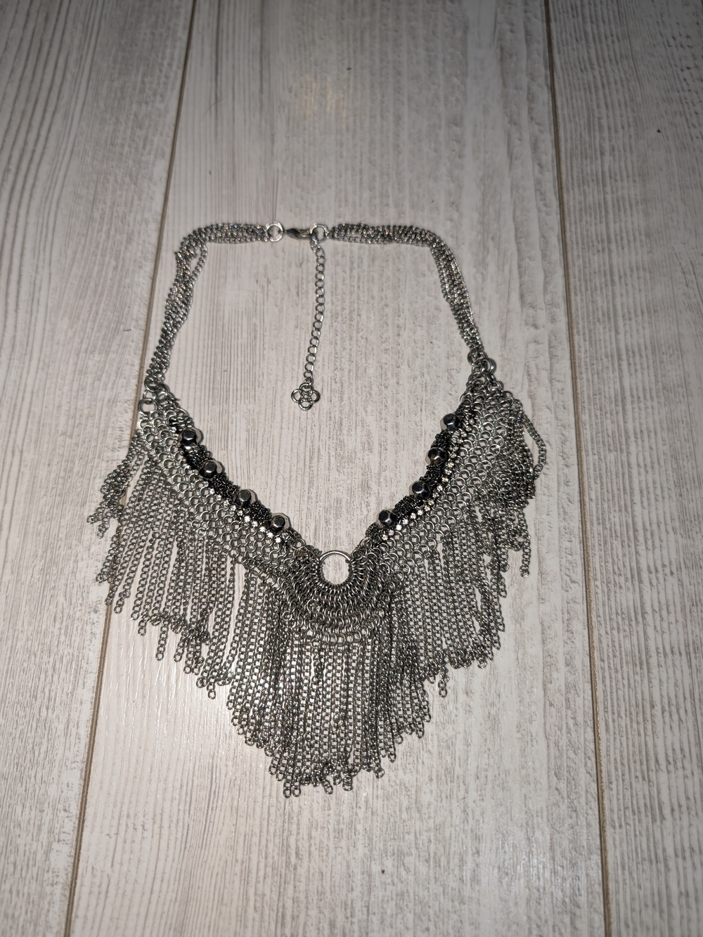 Stella & Dot Silver Fringe Statement Necklace
